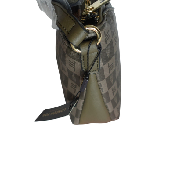 London Fog Addison Tower Signature Print Olive Crossbody Bag NWT - Picture 10 of 10